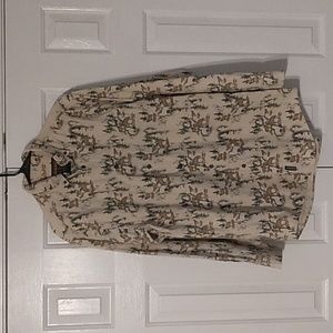 Woolrich Wolves/Woods Scenery Print 100% Cotton Long Sleeve Button Up Sz Large